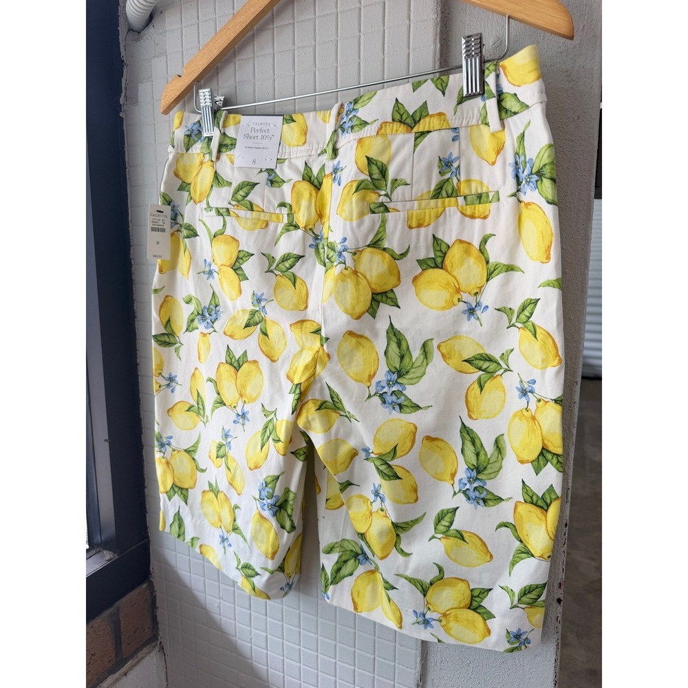 Talbots Perfect Short 10.5 Bermuda Lemon Print Cotton Shorts White Womens 8 NWT - Picture 8 of 9